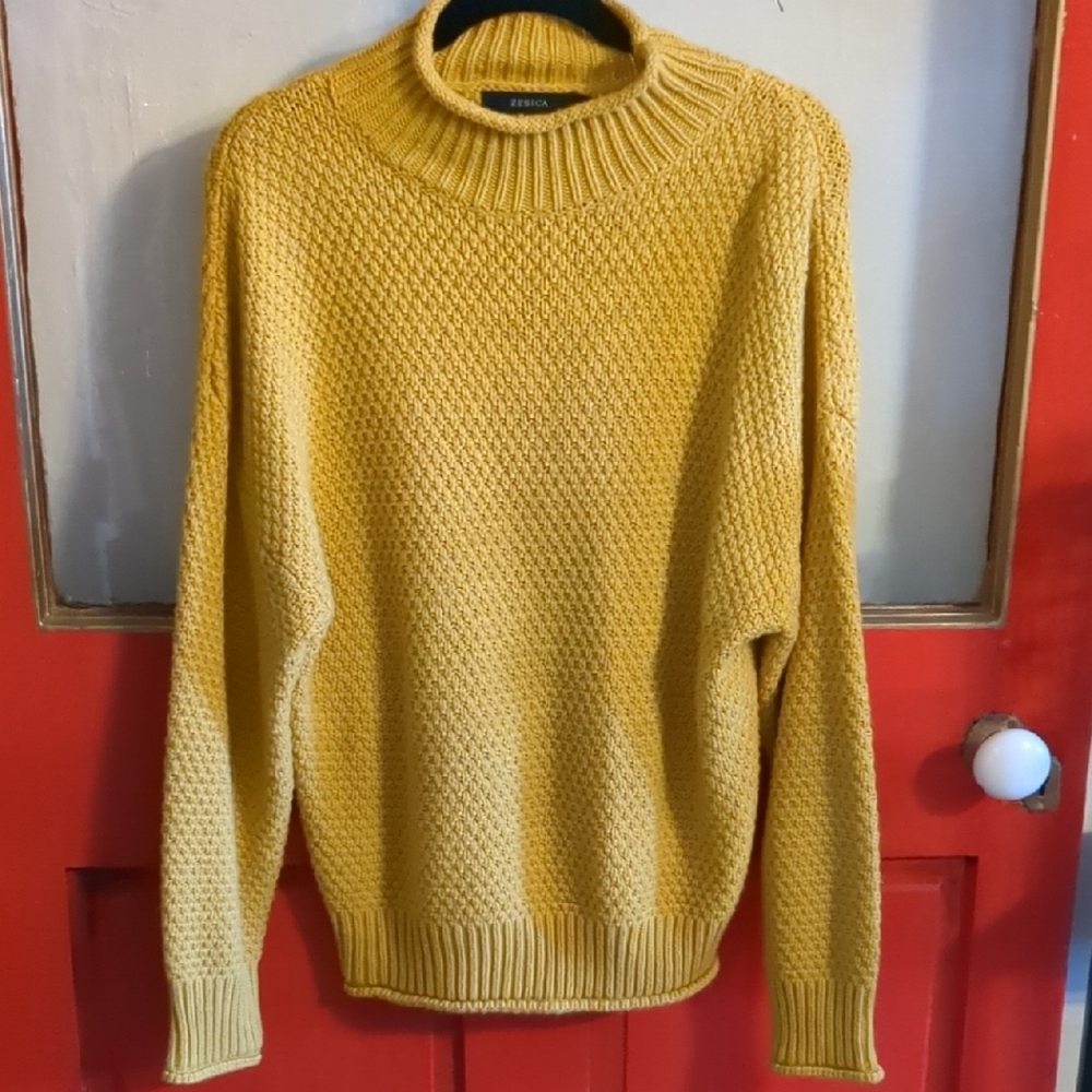 Zesica Mustard Crewneck Textured Knit Sweater